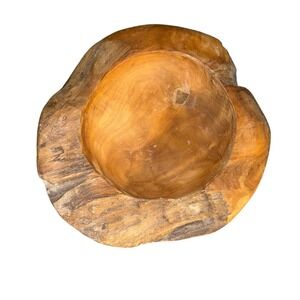 Rustic Teak Wooden Bowl Live Edge Hand Carved Natural Wood Decorative Accent